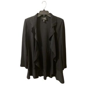 St. John Caviar Knit Jacket Waterfall Sz 10 Black Wool‎ Peplum Open Quiet Luxury